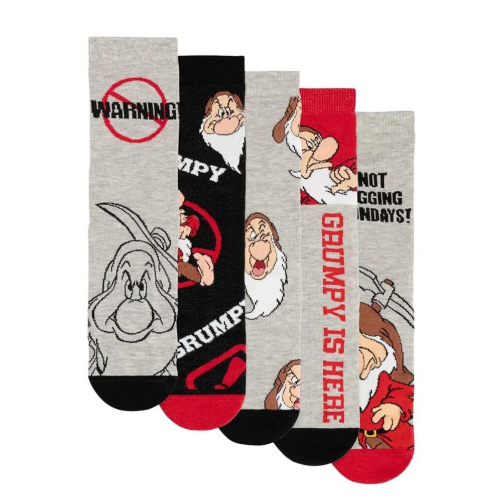 Disney Mens Grumpy Calf-Length Socks (Pack of 5) / Multicolored